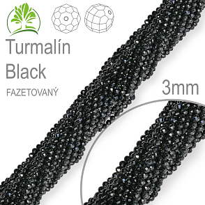 Korálky z minerálů Turmalín Black Fazetovaný polodrahokam. Velikost pr.3mm. Balení 130Ks. 