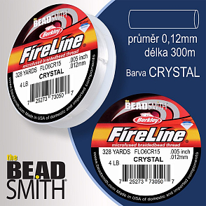 FIRELINE Berkley profesionální splétaná šnůra z polyethylenových vláken. Průměr 0,12mm, zátěž (4lb) 1,8Kg, balení (328yards) 300m, barva CRYSTAL.