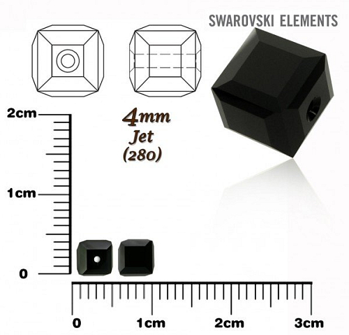 SWAROVSKI CUBE Beads 5601 barva JET velikost 4mm.