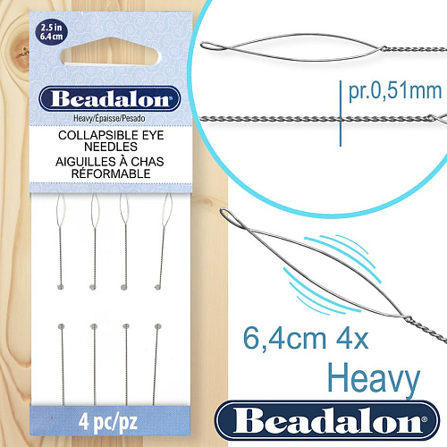 BEADALON jehla na korálky Collapsible Eye délka 6,4cm Heavy síla 0,51mm balení 4Ks