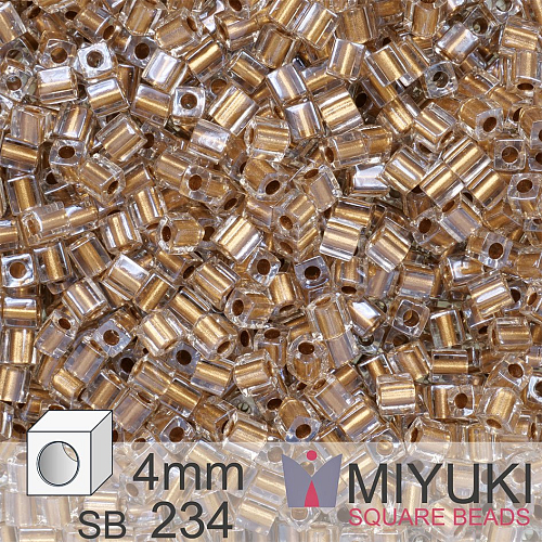 Korálky Miyuki SQUARE Beads 4mm. Barva Sparkling Metallic Gold Lined Crystal SB234. Balení 5g.