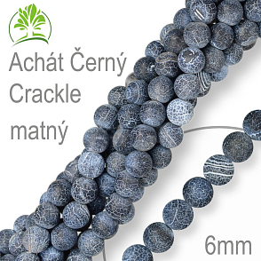 Korálky z minerálů Achát Černý Crackle matný. Velikost pr.6mm. Balení 12Ks.