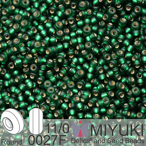 Korálky Miyuki Round 11/0. Barva 0027F Matte Silverlined Dark Emerald. Balení 5g.