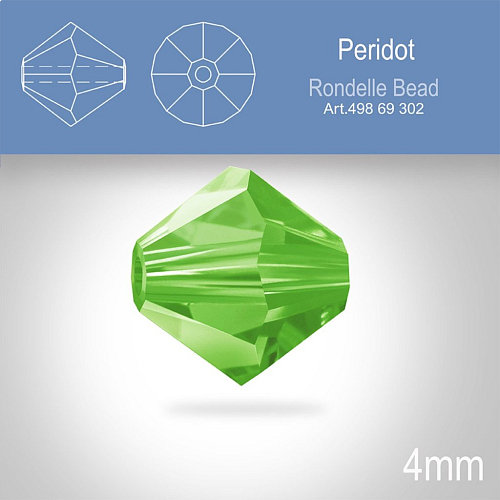 PRECIOSA Bicone MC BEAD (sluníčko) velikost 4mm. Barva PERIDOT. Balení 31ks 