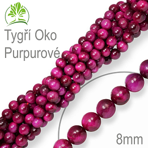 Korálky z minerálů  Tygří Oko Purpurové. Velikost pr.8mm. Balení 10Ks.