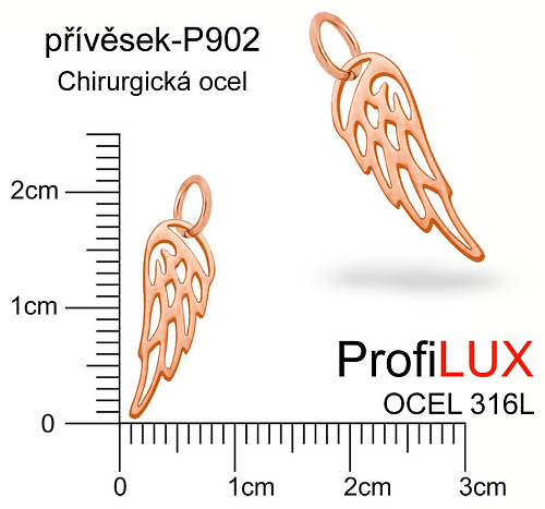 Přívěsek Chirurgická Ocel ozn-P902 Andělské KŘÍDLO velikost 17x6mm tl.1,1mm. Řada přívěsků ProfiLUX. Barva RoseGOLD. 