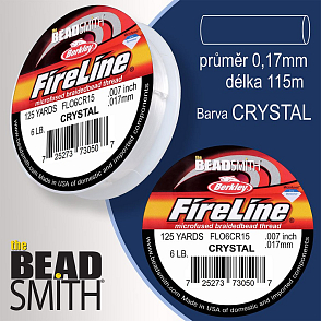 FIRELINE Berkley profesionální splétaná šnůra z polyethylenových vláken. Průměr 0,17mm, zátěž (8lb) 3,6Kg, balení (125yards) 115m, barva CRYSTAL.