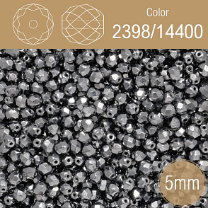 Korálky BROUŠENÉ 5mm. Barva 2398/14400, Neprůhledná  hematitová. Balení 80Ks.