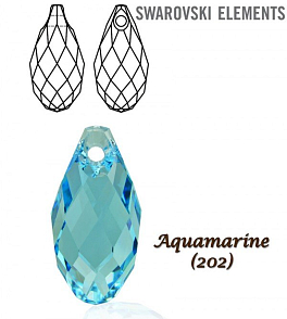 Swarovski 6010 Briolette Pendant 13x6,5mm. Barva AQUAMARINE