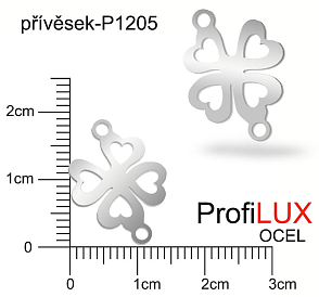 Přívěsek Ocel ozn-P1205 ČTYŘLÍSTEK 2x očko velikost 19x15mm. Řada přívěsků ProfiLUX