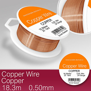 Drátek měděný velikost 0,5mm v délce 18m . Barva COPPER