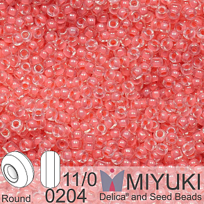 Korálky Miyuki Round 11/0. Barva 0204 Coral Lined Crystal. Balení 5g.