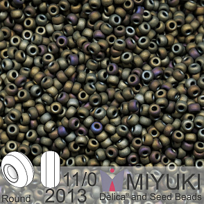 Korálky Miyuki Round 11/0. Barva 2013 Matte Metallic Dark Olive Iris. Balení 5g.