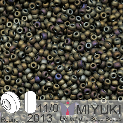 Korálky Miyuki Round 11/0. Barva 2013 Matte Metallic Dark Olive Iris. Balení 5g.