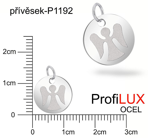 Přívěsek Ocel ozn-P1192 MEDAILON s obrysem ANDĚLA  velikost pr.12mm tl.1.0mm. Velikost kroužku 5mm. Řada přívěsků ProfiLUX.