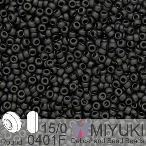 Korálky Miyuki Round 15/0. Barva 0401F Matte Black. Balení 5g