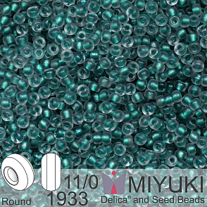 Korálky Miyuki Round 11/0. Barva 1933 Semi-Frosted Emerald Lined Light Gray. Balení 5g.