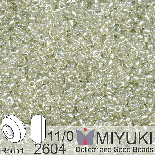 Korálky Miyuki Round 11/0. Barva 2604 Sparkling Celery Lined Crystal AB. Balení 5g.