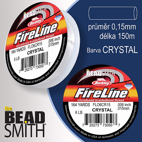 FIRELINE Berkley profesionální splétaná šnůra z polyethylenových vláken. Průměr 0,15mm, zátěž (6lb) 2,7Kg, balení (164yards) 150m, barva CRYSTAL.