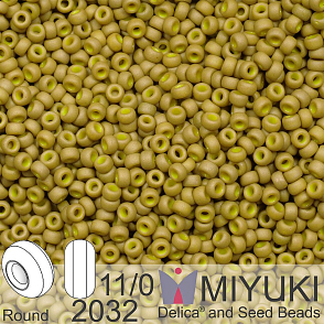 Korálky Miyuki Round 11/0. Barva 2032 Matte Opaque Golden Olive Luster . Balení 5g.