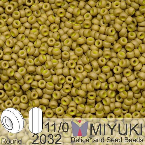 Korálky Miyuki Round 11/0. Barva 2032 Matte Opaque Golden Olive Luster . Balení 5g.