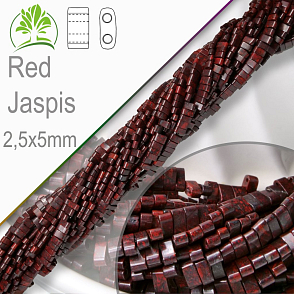 Minerální korálky tvarované Red Jaspis. Velikost 2,5x5mm obdelníkové korálky s dvěma otvory. Balení 20Ks