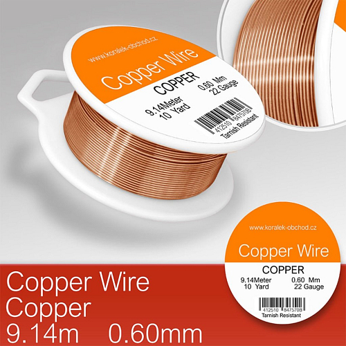 Drátek měděný velikost 0,6mm v délce 9m . Barva COPPER