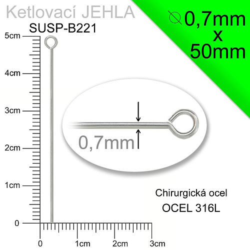 Ketlovací JEHLA CHIRURGICKÁ OCEL ozn.-SUSP-B221. velikost 50mm. tl.0,7mm