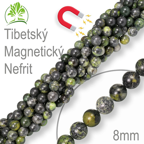 Korálky z minerálů Tibetský Magnetický Nefrit přírodní polodrahokam. Velikost pr.8mm. Balení 10Ks.