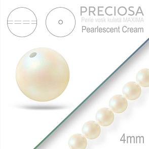 Preciosa Perle voskovaná kulatá MAXIMA barva Pearlescent Cream velikost 4mm. Balení návlek 31Ks.
