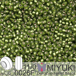 Korálky Miyuki Round 11/0. Barva 0026F Matte Silverlined Olive. Balení 5g.