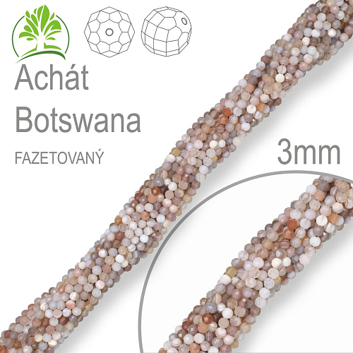 Korálky z minerálů Achát Botswana Fazetovaný polodrahokam. Velikost pr.3mm. Balení 130Ks.