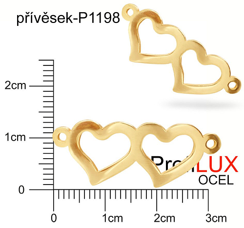 Přívěsek Ocel ozn-P1198 SRDCE spojené velikost 32x12,5mm tl.1,2mm. Barva POZLACENO. Řada přívěsků ProfiLUX