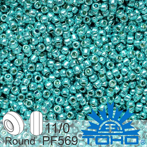 Korálky TOHO tvar ROUND (kulaté). Velikost 11/0. Barva č. PF569-Permanent Finish Galvanized Teal. Balení 8g.