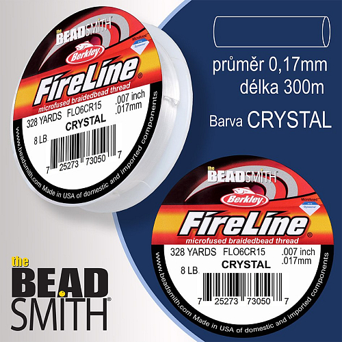 FIRELINE Berkley profesionální splétaná šnůra z polyethylenových vláken. Průměr 0,17mm, zátěž (8lb) 3,6Kg, balení (300yards) 274m, barva CRYSTAL.