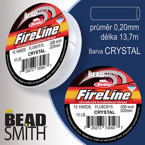 FIRELINE Berkley profesionální splétaná šnůra z polyethylenových vláken. Průměr 0,20mm, zátěž (10lb) 4,5Kg, balení (15yards) 13,7m, barva CRYSTAL.