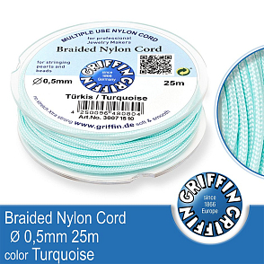Braided NYLON (splétaná nit na náramky) GRIFFIN síla nitě 0,5mm cívka 25m. Barva Turquoise