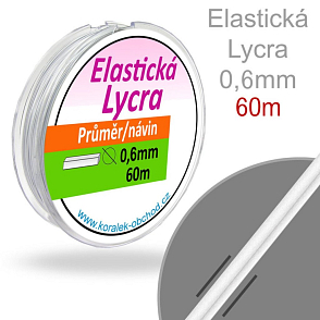 Elastická LYCRA pružná vícevláknová nit pr. 0,6mm. Barva Bílá. Balení 60m.