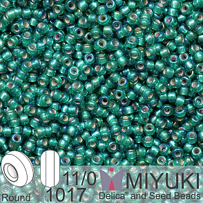 Korálky Miyuki Round 11/0. Barva 1017 Silverlined Emerald AB. Balení 5g.