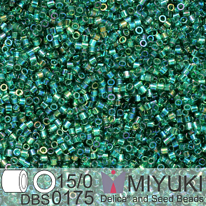 Korálky Miyuki Delica 15/0. Barva DBS 0175 Transparent Emerald AB. Balení 2g.