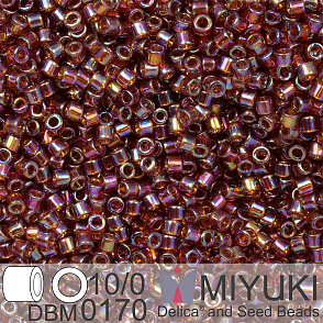 Korálky Miyuki Delica 10/0. Barva Transparent Topaz AB DBM0170. Balení 5g.