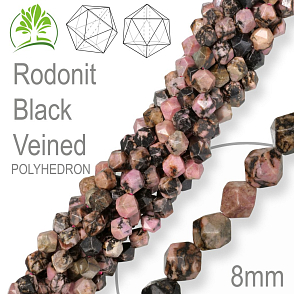 Korálky POLYHEDRON z minerálů  Rodonit Black Veined polodrahokam. Velikost pr.8mm. Balení 10Ks.