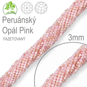 Korálky z minerálů Peruánský Opál Pink Fazetovaný  přírodní polodrahokam. Velikost pr.3mm. Balení 130Ks.