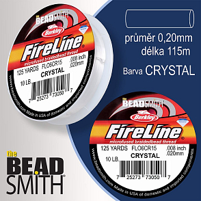 FIRELINE Berkley profesionální splétaná šnůra z polyethylenových vláken. Průměr 0,20mm, zátěž (10lb) 4,5Kg, balení (125yards) 115m, barva CRYSTAL.