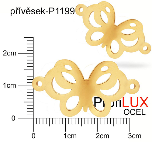 Přívěsek Ocel ozn-P1200 MOTÝL  velikost 32x18mm tl.1,2mm. Barva POZLACENO. Řada přívěsků ProfiLUX