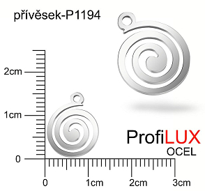 Přívěsek Ocel ozn-P1194 SPIRÁLA velikost 11x15mm tl.1.0mm. Velikost otvoru průměr 1,5mm. Řada přívěsků ProfiLUX.