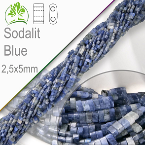 Minerální korálky tvarované Sodalit Blue. Velikost 2,5x5mm obdelníkové korálky s dvěma otvory. Balení 20Ks