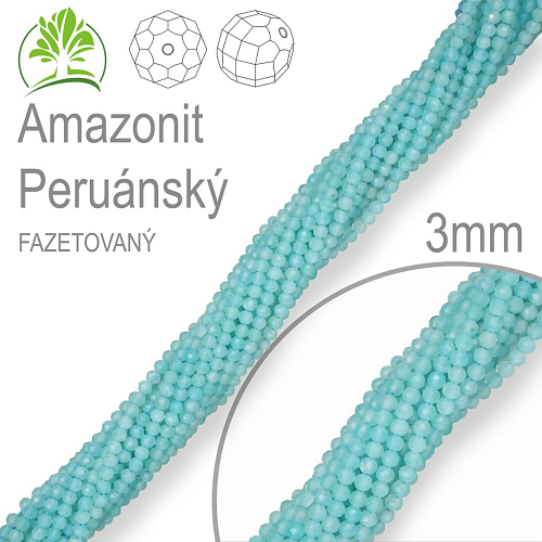 Korálky z minerálů Amazonit Peruánský Fazetovaný  přírodní polodrahokam. Velikost pr.3mm. Balení 130Ks.