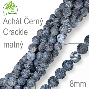 Korálky z minerálů Achát Černý Crackle matný. Velikost pr.8mm. Balení 10Ks.