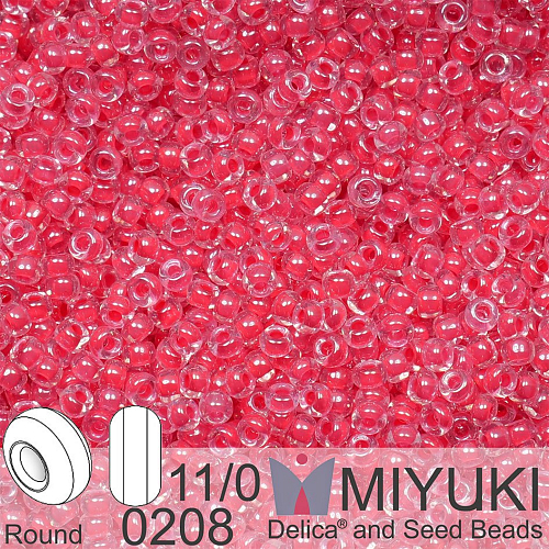 Korálky Miyuki Round 11/0. Barva 0208 11-208 Carnation Pink Lined Crystal. Balení 5g.